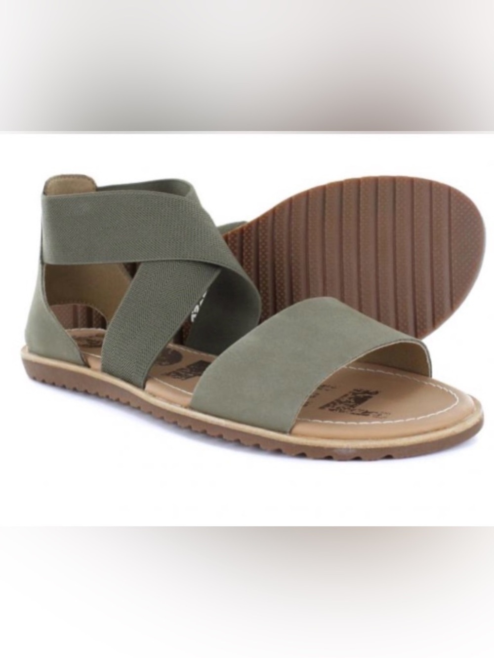 Bestselling Sorel Ella III Cross-Strap Sandal, Suede Olive Size 9